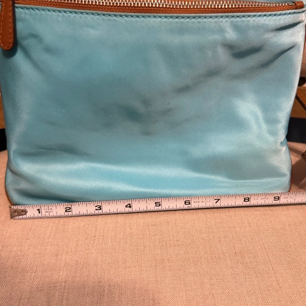 Michael Kors “Kempton” Aquamarine Nylon Crossbody Bag with Leather Trim